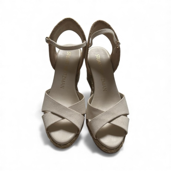 NWOT Stuart Weitzman Cream Wedge Sandals - Picture 6 of 7